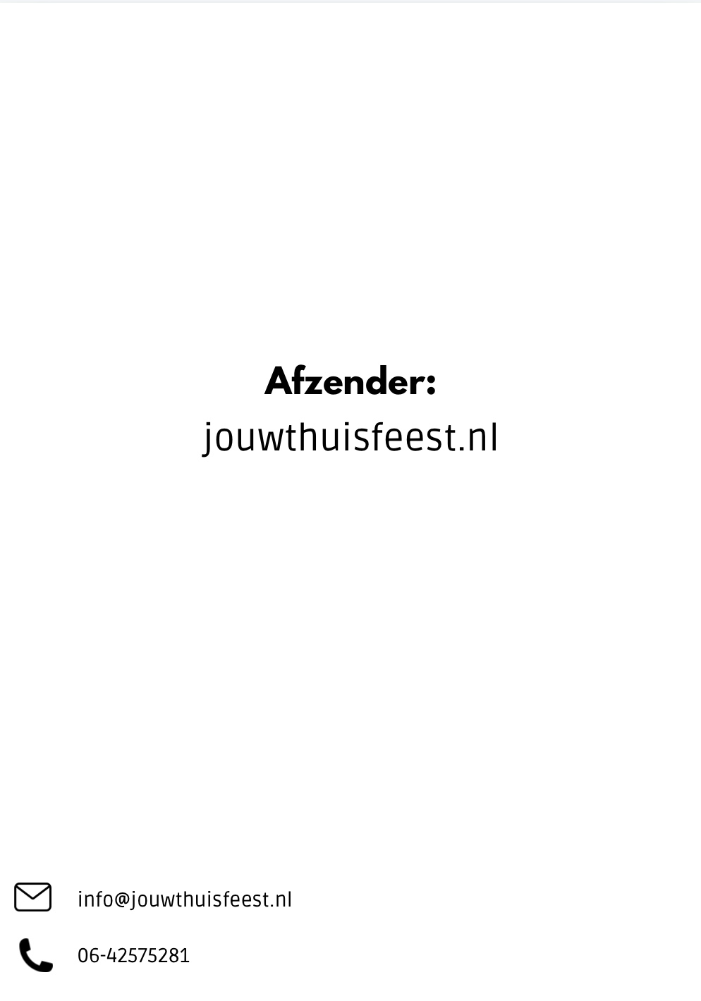 Achterkant poster JouwThuisFeest met afzender en contactgegevens