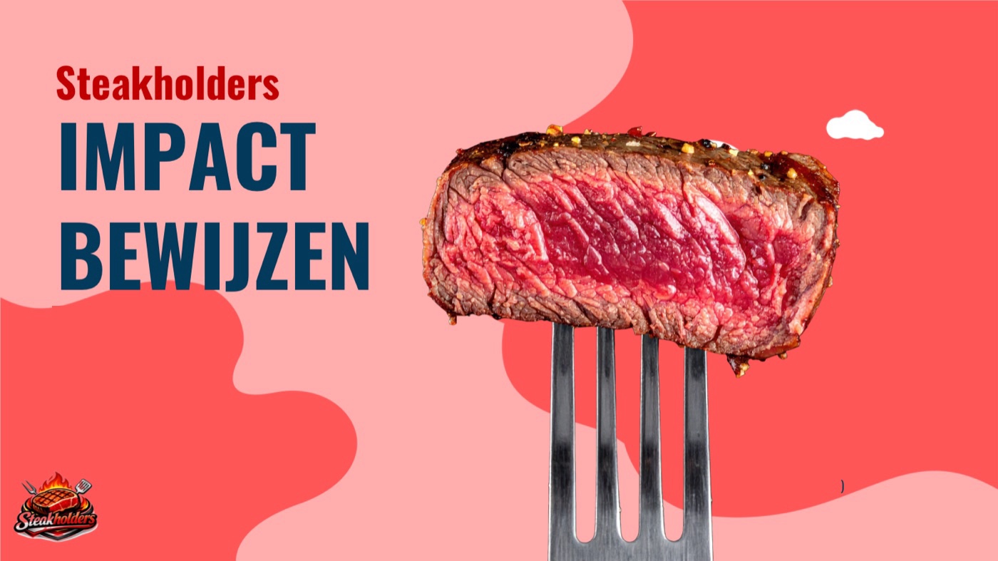 Voorblad: Steakholders, Impact Bewijzen, met een biefstuk op een vork