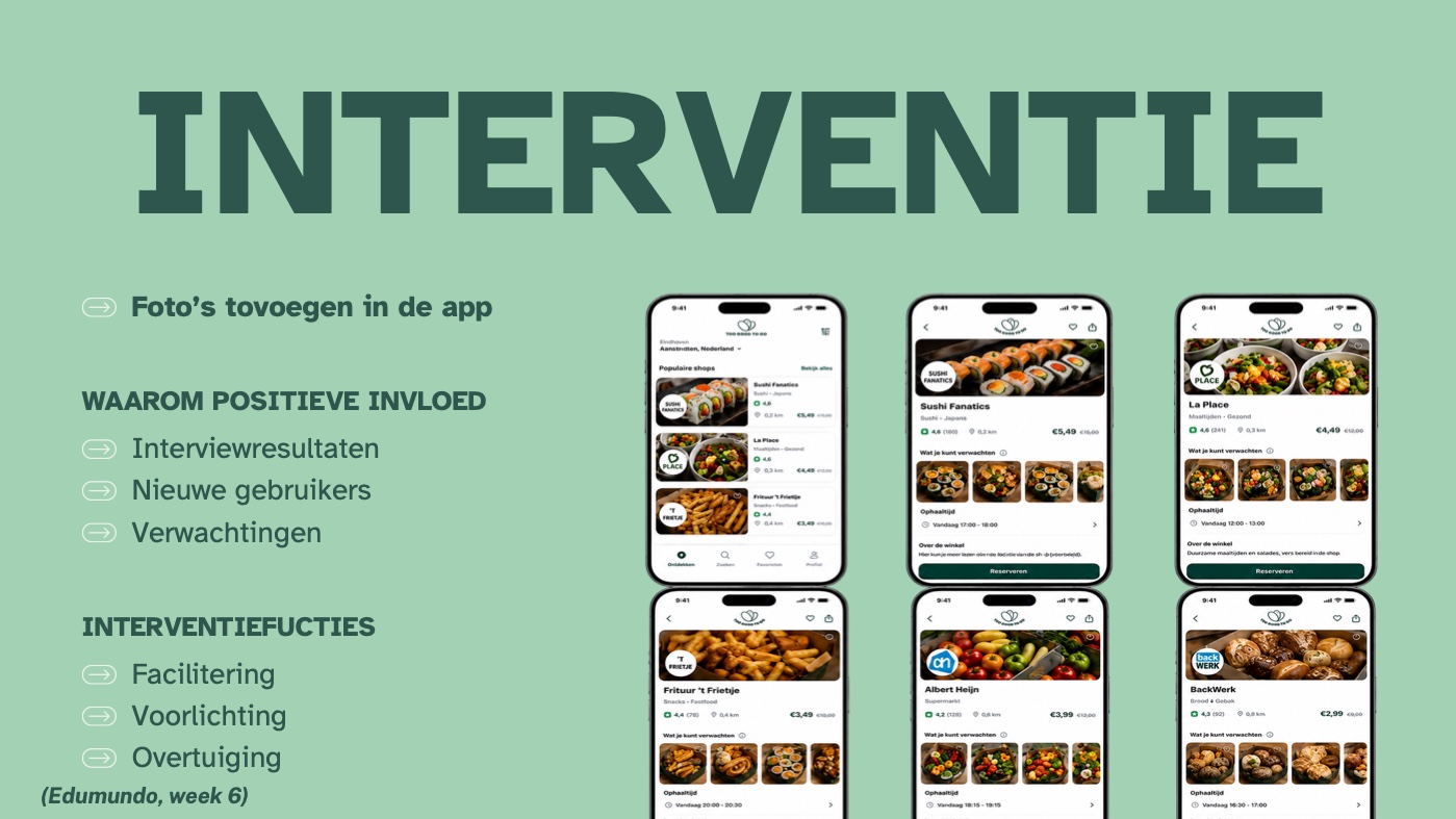 Slide Interventie: foto's toevoegen in de app, met schermontwerpen van de nieuwe weergave